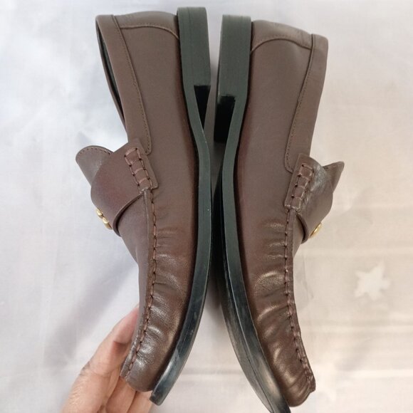 Coach Jolene Loafers Women Size 10 Brown Leather Gold C Logo Slip On Shoes - Picture 7 of 9